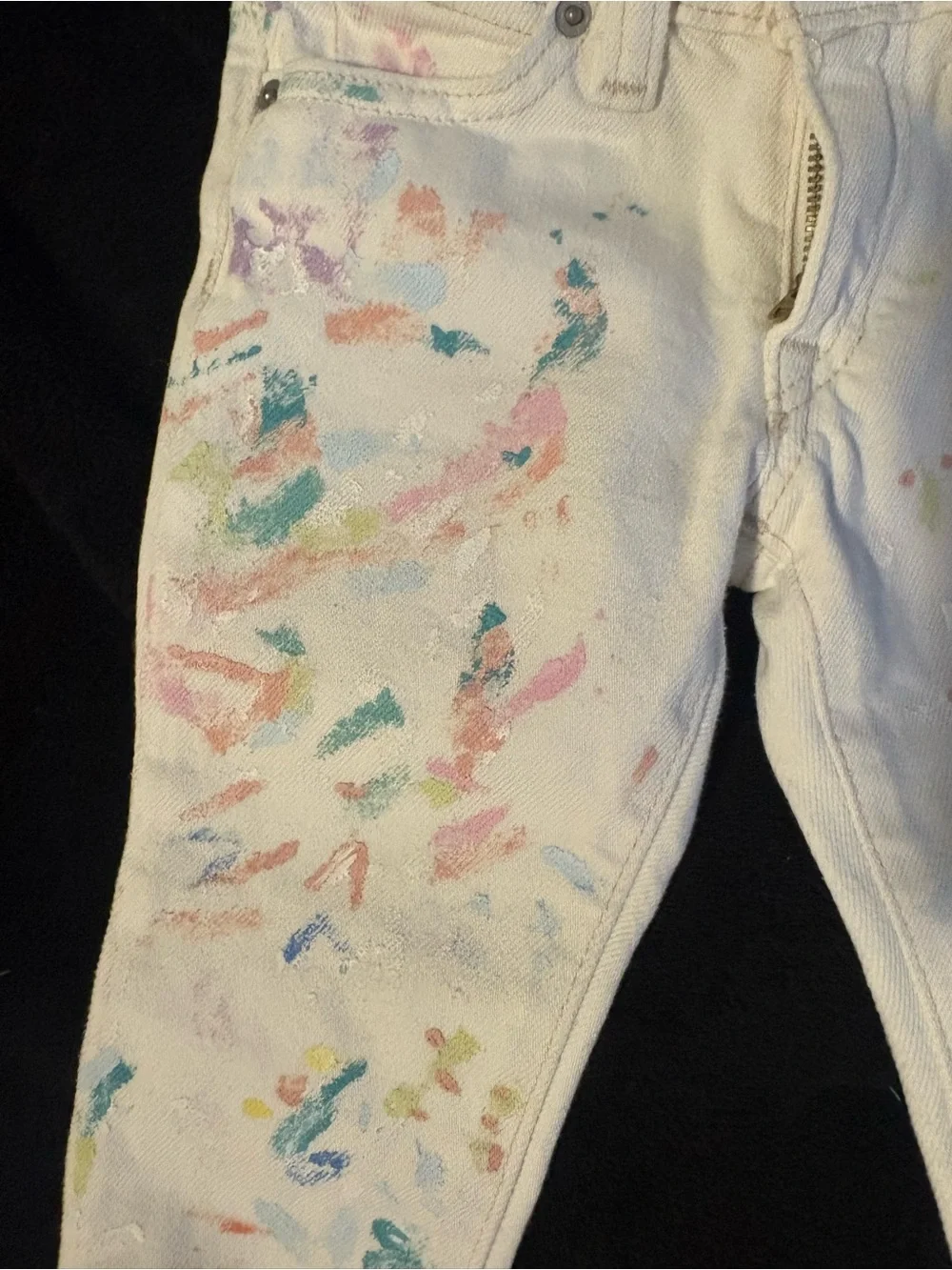 Ralph Lauren White Ankle Jeans with Multicolor Paint-Splash